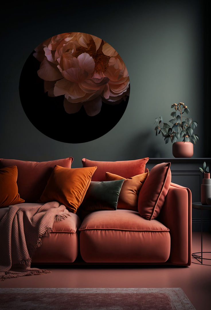 Red Velvet Peony Round Wall Art Sticker