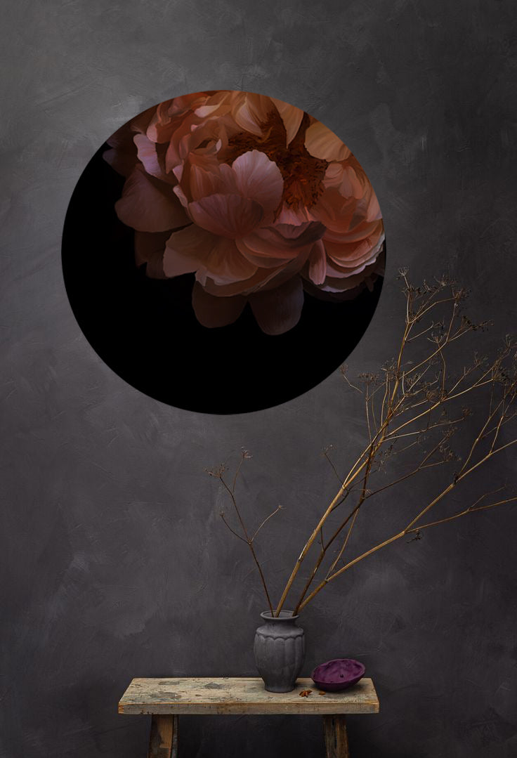 Red Velvet Peony Round Wall Art Sticker