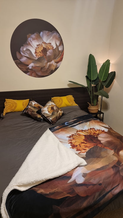 Earth tone Peony Sherpa Throw Blanket