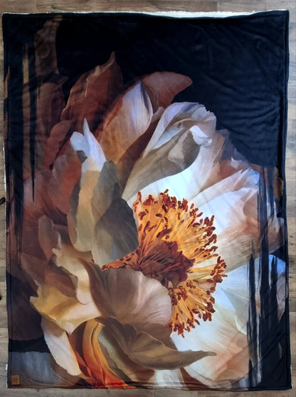 Earth tone Peony Sherpa Throw Blanket