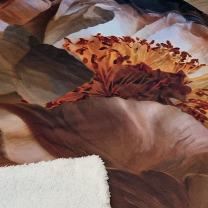 Earth tone Peony Sherpa Throw Blanket