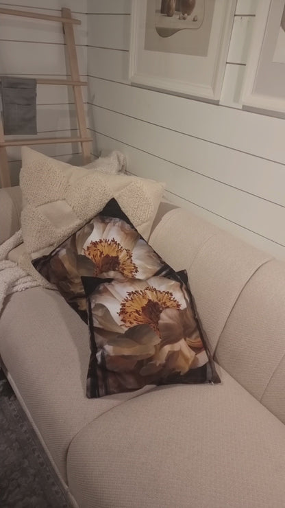 Earth Tone Painterly Peony throw pillowcase